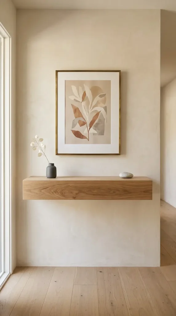 31 Entryway Console Table Ideas Modern Minimal Floating 10 10. Floating Console With Artwork Above