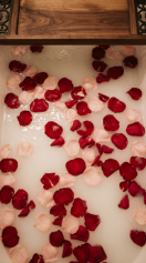 18 Romantic Bathtub Caddy Decor Ideas Rose Petal Candlelight 10 10. Layer the Bathwater Itself With Milk and Rose Petals for a Cleopatra-Style Soak