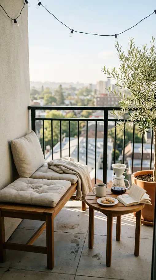 16 Minimal Outdoor Living Space Design for a Small Balcony 10 10. Morning Coffee Setup — The Minimal Balcony in Daily Use