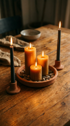 16 Table Candle Decor Earthy Pillar Cluster Clay Tray 10 10. Style the Clay Tray With a Single Oversized Pillar Column