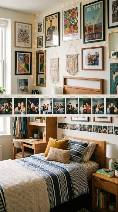 26 Dorm Bed Inspo Maximalist Gallery Wall Twin XL Style 10 10. The Disposable Camera Print Strip Border — Candid Imperfection Frame