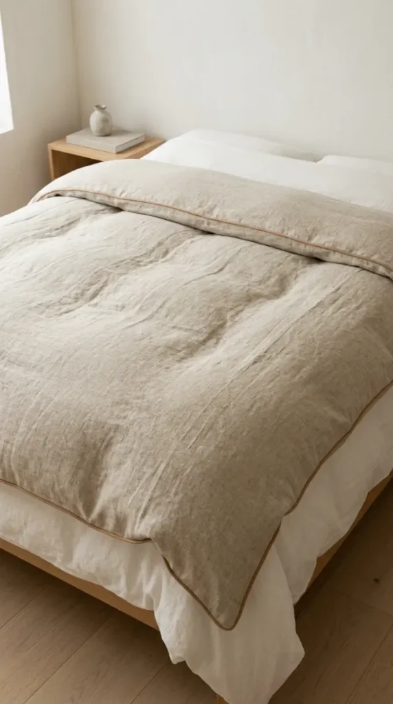16 Minimalist Luxury Bedroom Quiet Luxury Linen Neutral Warm 10 10. Warm Linen Duvet With a Single Contrast Welt Edge