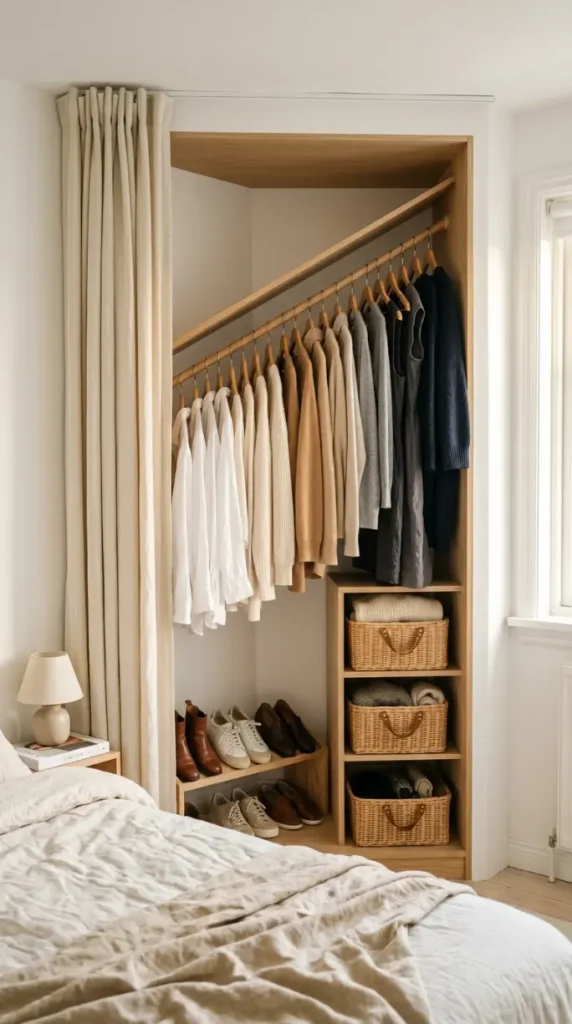 26 Smart Storage Closet Ideas Corner Diagonal Closet 11 11. Corner Diagonal Closet — Complete Nursery and Baby Storage