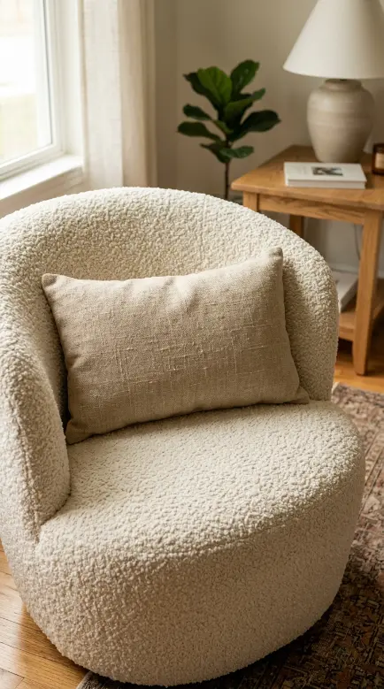 13 Comfy Reading Chair Oversized Cream Swivel Plush Living Room 11 11. Cream Chair With a Linen Lumbar Pillow for Support