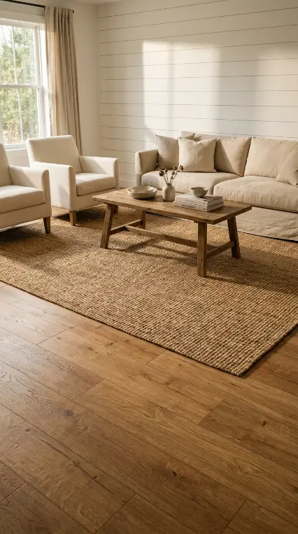 25 Affordable Farmhouse Flooring Ideas Budget Laminate Wood 11 11. Farmhouse Laminate With a Natural Jute Rug