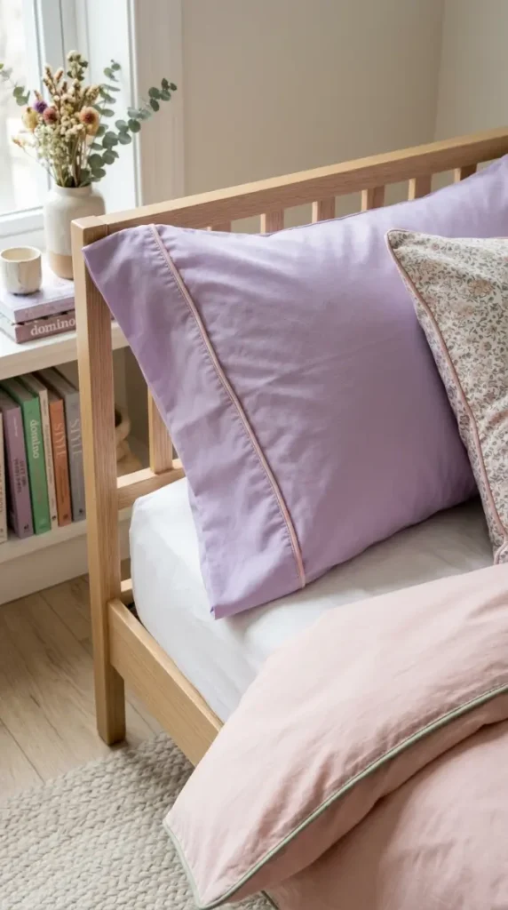 16 Dorm Bedding Ideas Pastel Aesthetic Girls Twin XL 11 11. Matching Pastel Sheets With a Contrasting Piped Edge