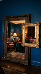 18 Bedroom Aesthetic Dark Moody Maximalist Jewel Tones 11 11. Mix Ornate Mirror Frames in Dark Bronze and Aged Gold