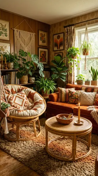 12 Vintage Home Decor Ideas 1970s Earthy Maximalist 11 11. Rattan Armchairs and a Rattan Coffee Table in the Seating Group