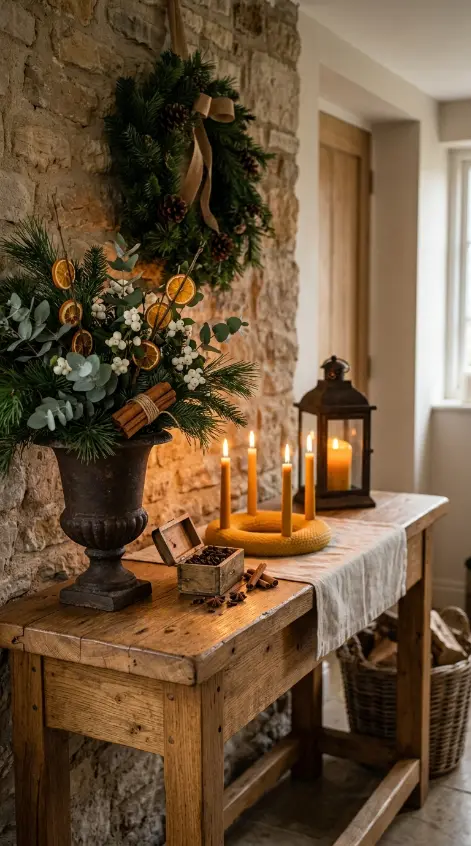 26 Console Table Styling Reclaimed Wood Rustic Farmhouse 11 11. Reclaimed Wood Console With Seasonal Winter Styling