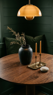 13 DIY Breakfast Nook Dark Green Shiplap Moody Corner 11 11. Style the Table With Three Considered Objects Only