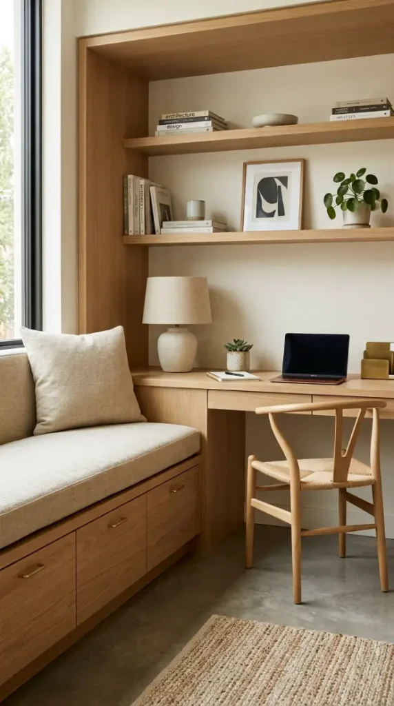 22 Home Office Inspiration Built-In Alcove Maximized 11 11. The Built-In Seating Bench with Storage Drawers Beneath — Dual-Purpose Alcove Furniture