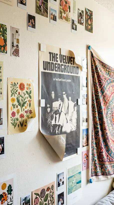 26 Dorm Bed Inspo Maximalist Gallery Wall Twin XL Style 11 11. The Removable Mounting Method Education — Dorm-Safe Hanging Technique