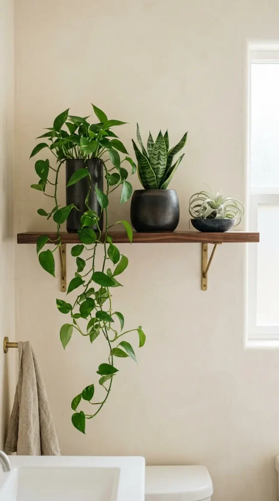 14 Minimal Bathroom Plants Decor Inspiration Small Space 12 12. Bathroom Plant Shelf — Three Plants Three Heights