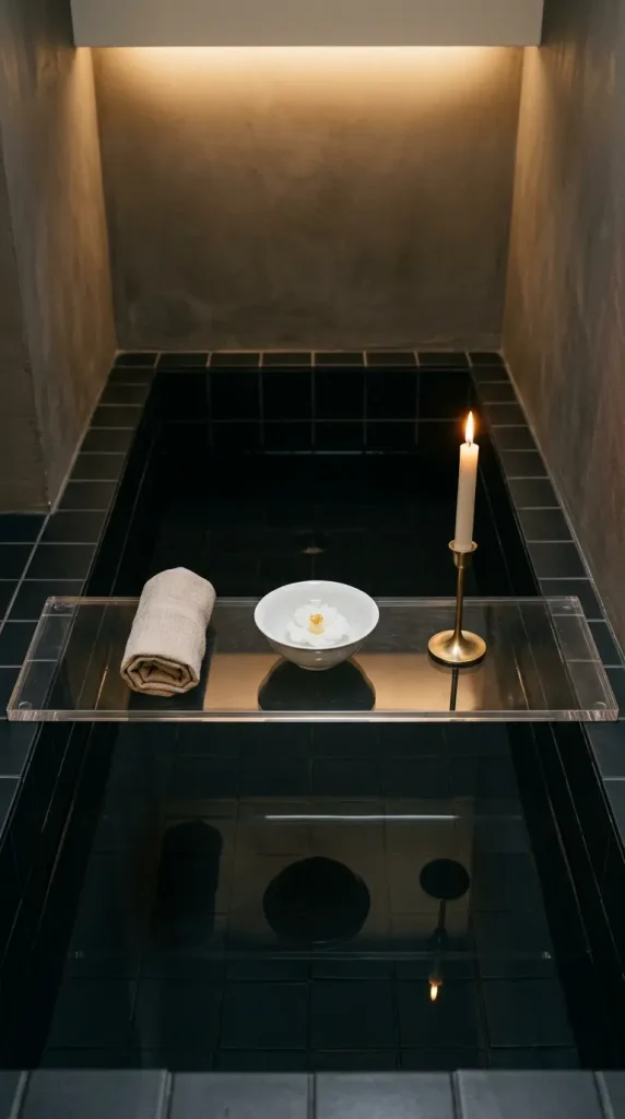 20 Bathtub Tray Clear Acrylic Modern Minimal Floating Look 12 12. Clear Acrylic Tray Across a Deep Japanese Soaking Tub