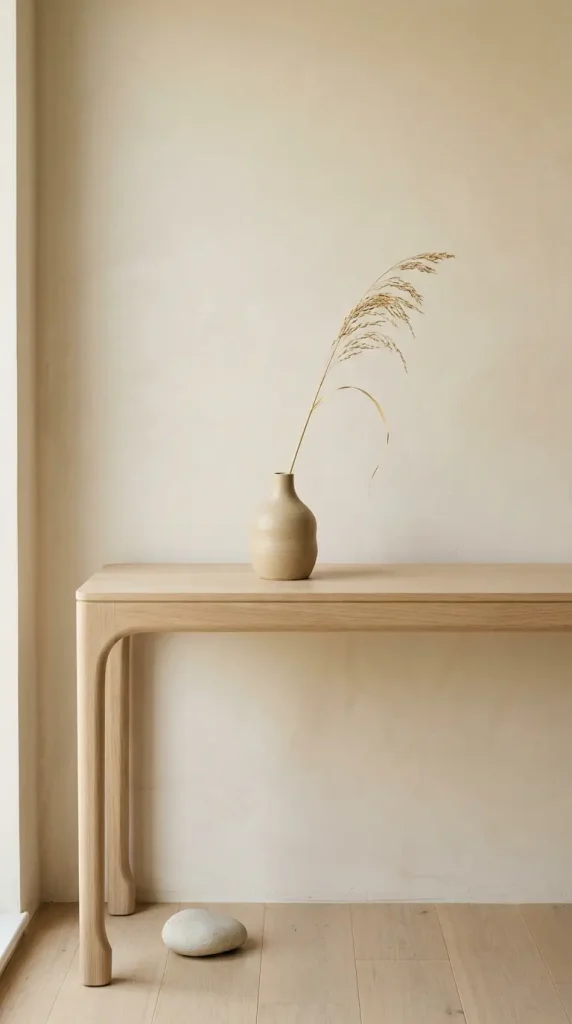 16 Console Table Styling Curved Soft Beige Rope Knot 12 12. Console Styling With a Single Bud Vase and Dried Stem