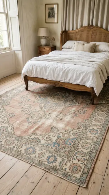 14 Vintage Bedroom Ideas Cane Rattan European Elegant 12 12. Dress the Floor With a Vintage Silk or Faded Wool Rug