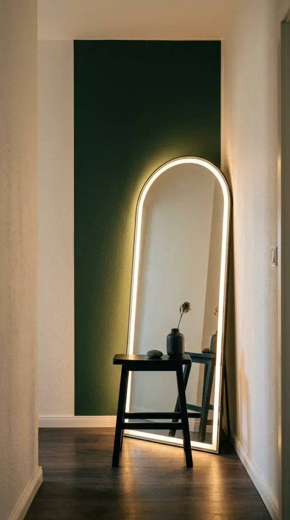 12 Hallway Mirror Ideas Arch LED Backlit Dark Luxury 12 12. Style the Arch LED Mirror for a Rental or Budget Dark Luxury Hallway