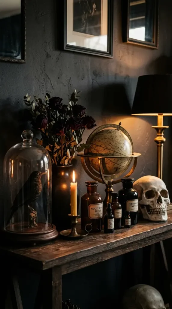 20 Vintage Home Aesthetic Glamouratti Moody Apartment 12 12. Taxidermy Dark Florals and Dramatic Still Life Objects