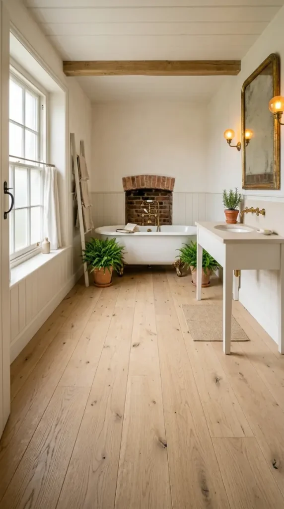 26 Light Wood Flooring for Farmhouse Wire-Brushed Oak Bath 12 12. The Complete Farmhouse Wire-Brushed Oak Bathroom — Every Element