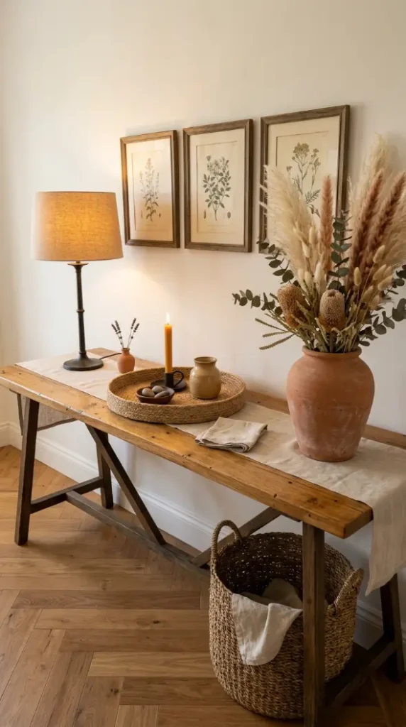 26 Console Table Styling Reclaimed Wood Rustic Farmhouse 12 12. The Complete Reclaimed Wood Farmhouse Console — Every Layer Active