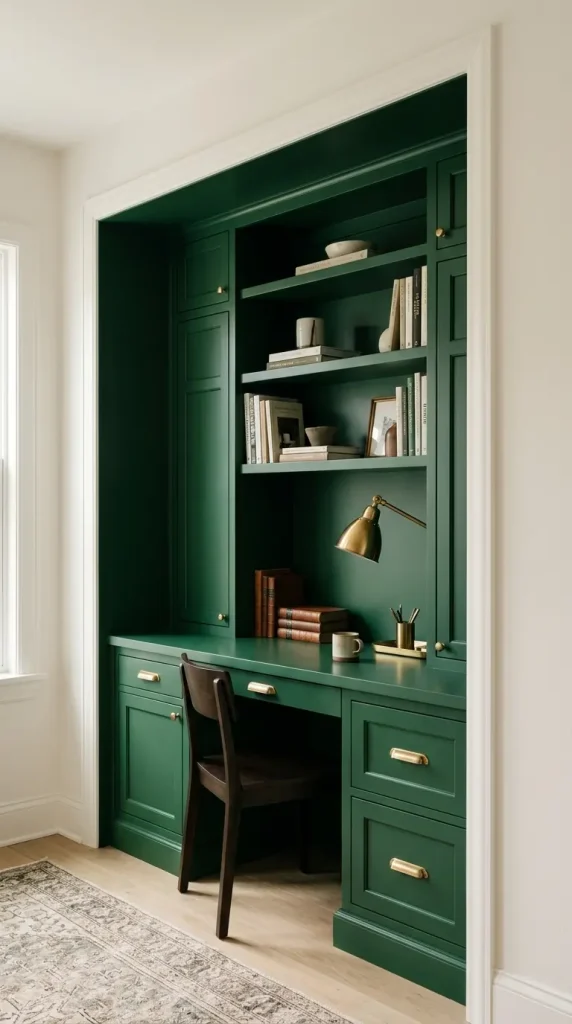 22 Home Office Inspiration Built-In Alcove Maximized 12 12. The Painted Cabinetry in a Bold Statement Color — Confident Built-In Color Choice