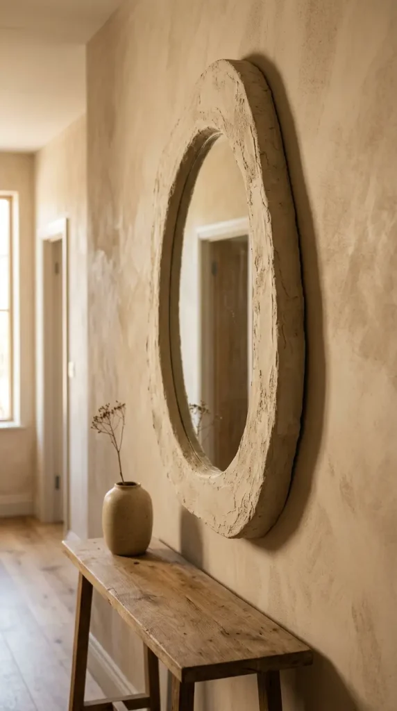 14 Hallway Mirror Ideas Organic Puddle Mirror Console 12 12. Use an Irregular Handmade Mirror With a Visible Plaster Build Up Edge