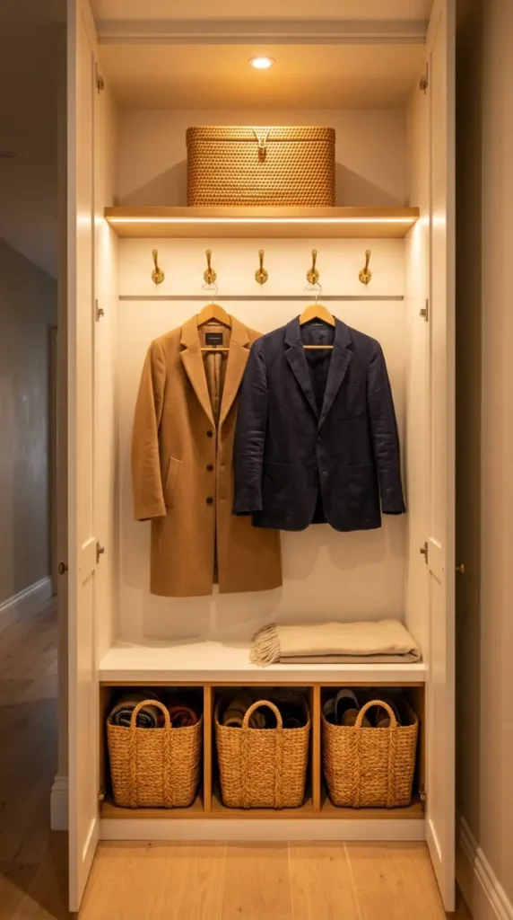 14 Small Storage Closet Organization Coat Closet Mudroom 12 12. Warm LED Lighting as a Closet Transformation