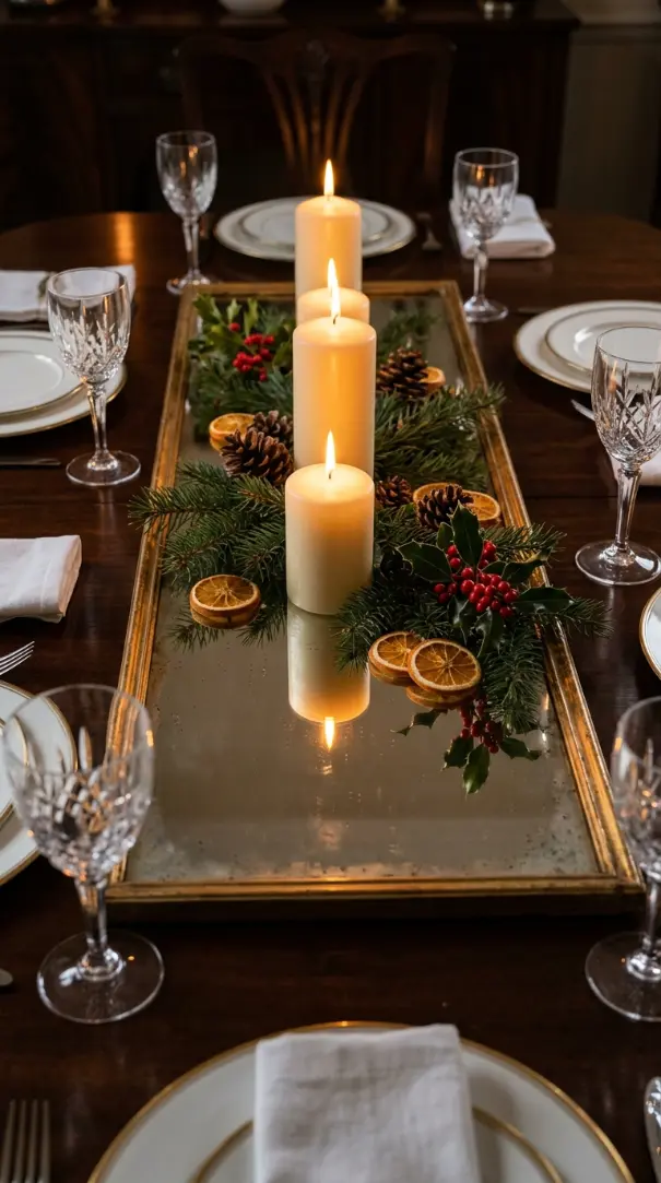 13 Festive Table Decorations Candles Classic Christmas Green 13 13. A Long Mirror Down the Center of the Table Doubling the Candlelight