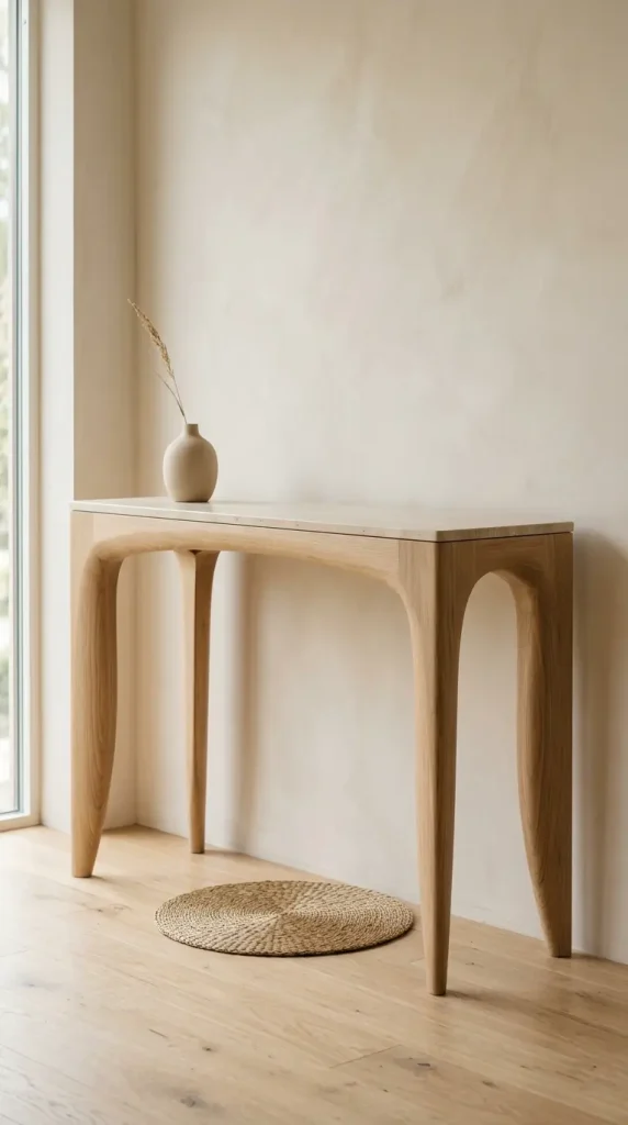 16 Console Table Styling Curved Soft Beige Rope Knot 13 13. Curved Console Table Form as the Starting Point