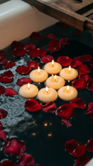 18 Romantic Bathtub Caddy Decor Ideas Rose Petal Candlelight 13 13. Drop Floating Candles Directly Into the Bathwater Among the Petals