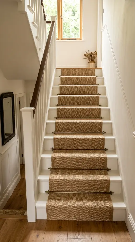 25 Affordable Farmhouse Flooring Ideas Budget Laminate Wood 13 13. Farmhouse Laminate Stair Runner Combination