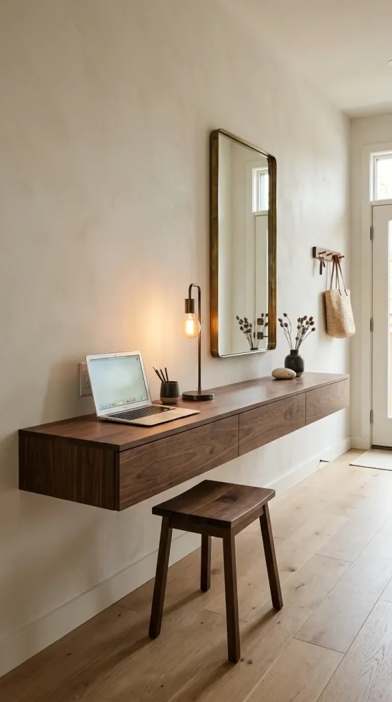 31 Entryway Console Table Ideas Modern Minimal Floating 13 13. Floating Console as a Home Office Nook in an Entryway