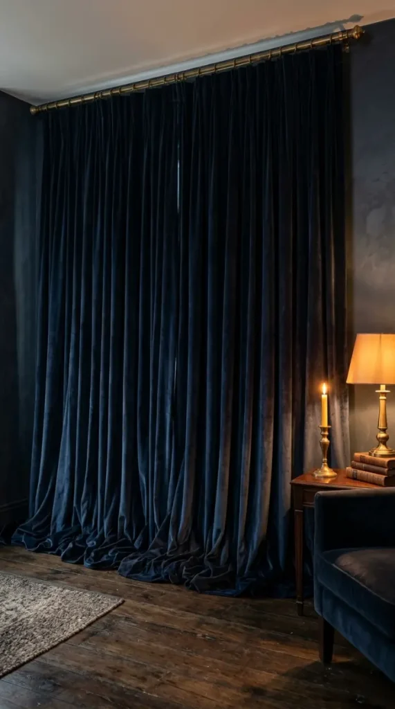20 Vintage Home Aesthetic Glamouratti Moody Apartment 13 13. Heavy Floor to Ceiling Curtains in Velvet or Brocade