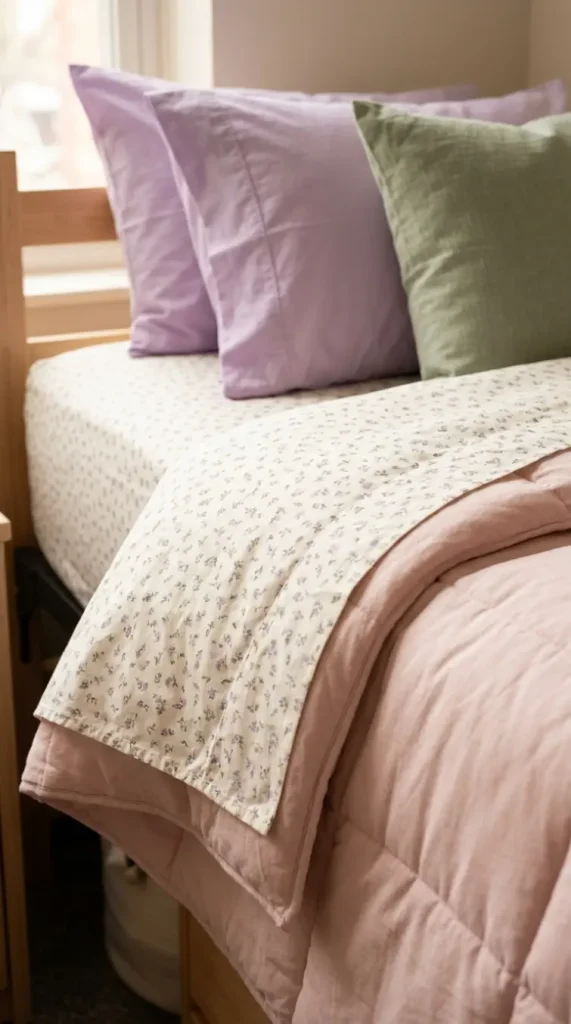 16 Dorm Bedding Ideas Pastel Aesthetic Girls Twin XL 13 13. Pastel Bedding With a Subtle Floral Print Accent Sheet