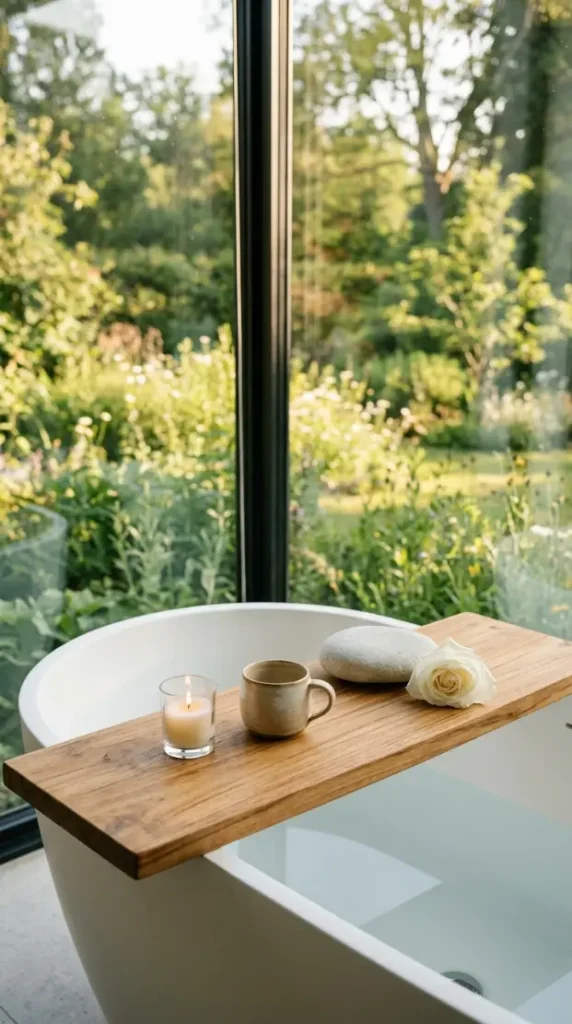 18 Bath Tub Decor Ideas Freestanding Tray Quiet Luxury 13 13. Style a Tray for a Freestanding Tub Facing a Window