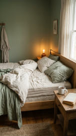 18 Bedroom Paint Colors Sage Green Warm Linen Sanctuary 13 13. Style the Sage Green Bedroom for a Morning Ritual