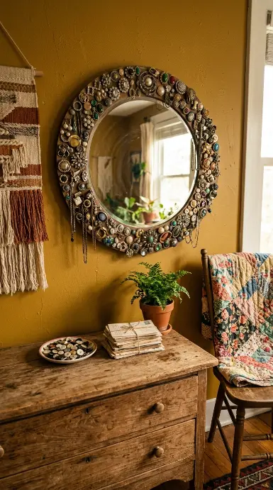 13 Bedazzled Mirror Vintage Jewelry DIY Eclectic Bedroom 13 13. The Complete Eclectic Vintage Jewelry Mirror Bedroom