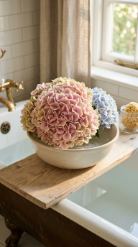 24 Romantic Bathtub Caddy Decor Ideas Garden Cottage Floral 13 13. The Soft Pastel Hydrangea Mophead — Generous Summer Abundance
