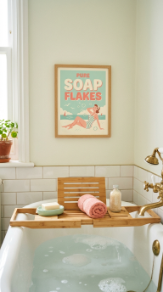 24 Small Bathroom Decor with Bathtub Caddies Vintage Pastel 13 13. The Vintage Tin Sign and Advertisement Aesthetic — Playful Nostalgic Wall Art