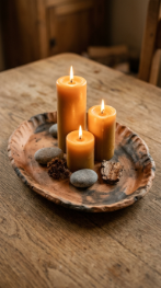 16 Table Candle Decor Earthy Pillar Cluster Clay Tray 13 13. Use a Handmade Irregular Clay Tray for Extra Character