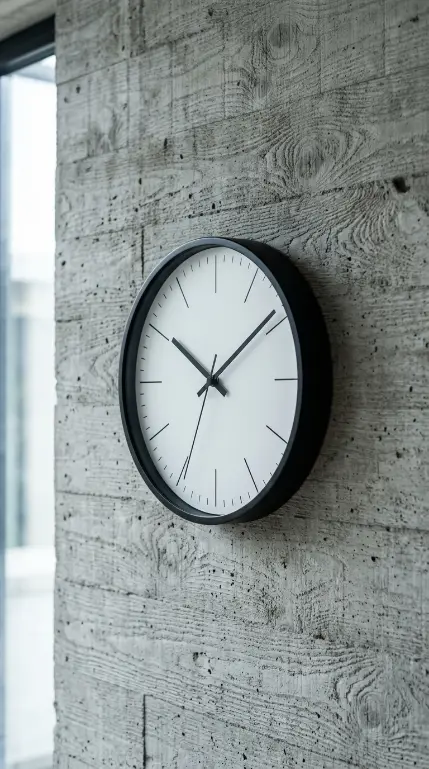 24 Home Office Inspiration Modern Minimal Concrete Steel 14 14. A Single Black Steel Wall Clock With No Decorative Face