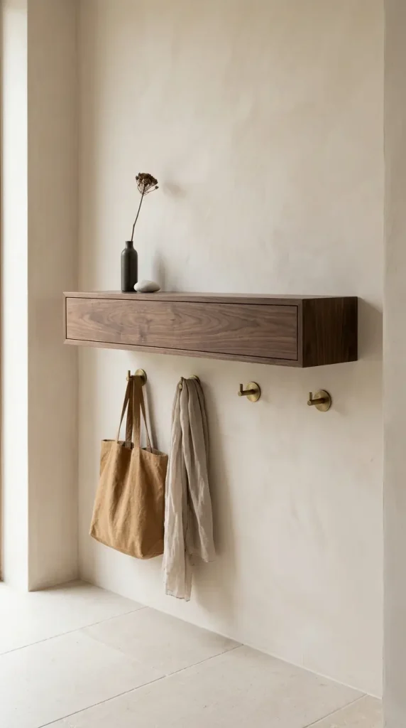 31 Entryway Console Table Ideas Modern Minimal Floating 14 14. Floating Console With Hooks Below for Functional Entry