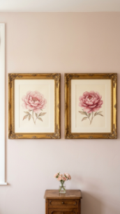 17 Bedroom Aesthetic Romantic Soft Luxe Peony Silk Style 14 14. Hang Soft Botanical Prints in Gilded Frames