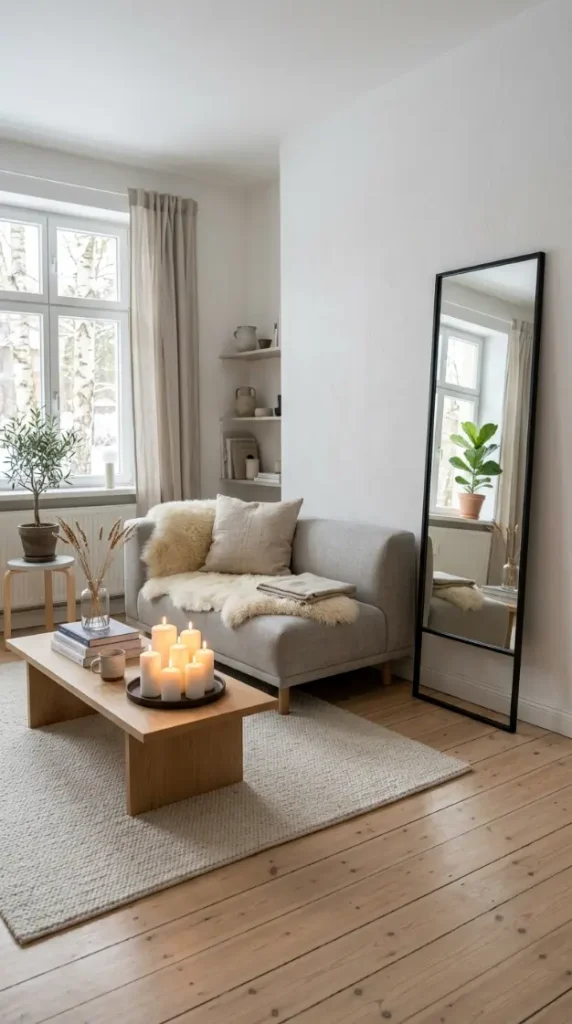 25 Full Length Mirror Living Room Slim Black Frame Minimal 14 14. In a Scandinavian Living Room With Sheepskin and Candles