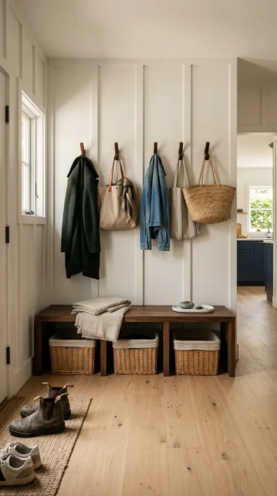 16 Modern Farmhouse Interior Design Seamless White Oak Floor 14 14. Modern Farmhouse Mudroom With White Oak Floor