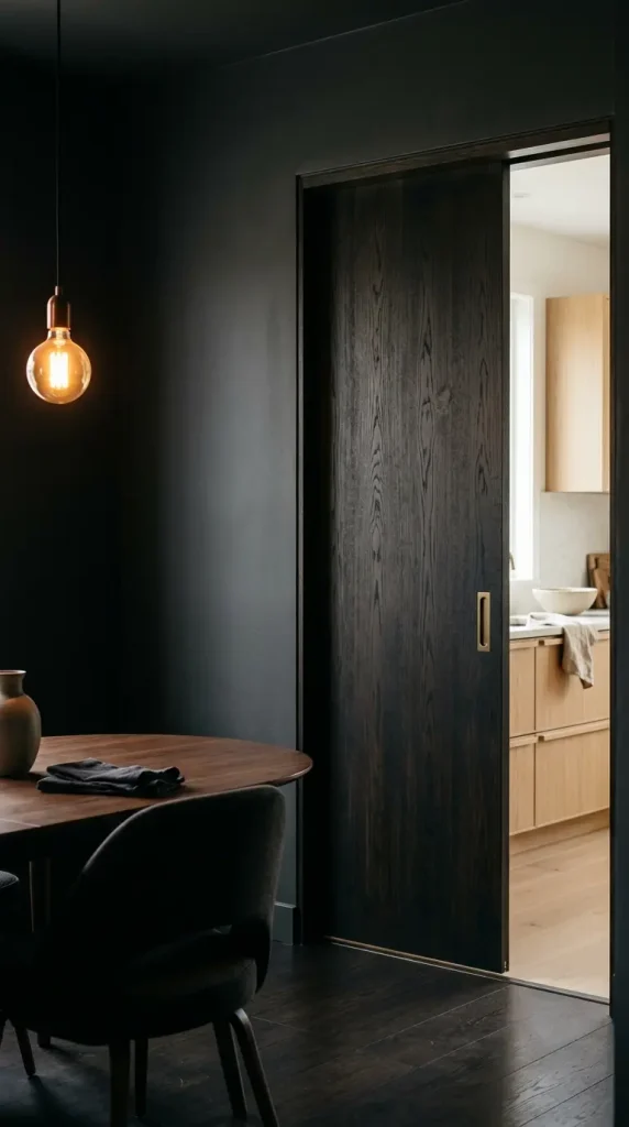 28 Indoor Outdoor Living Dark Dining Room Pocket Doors 14 14. Single Pocket Door Between Dark Dining Room and Interior Space