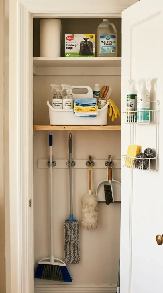 25 Small Storage Closet Organization Tiny Apartment Ideas 14 14. The Cleaning Closet — Small Utility Organization