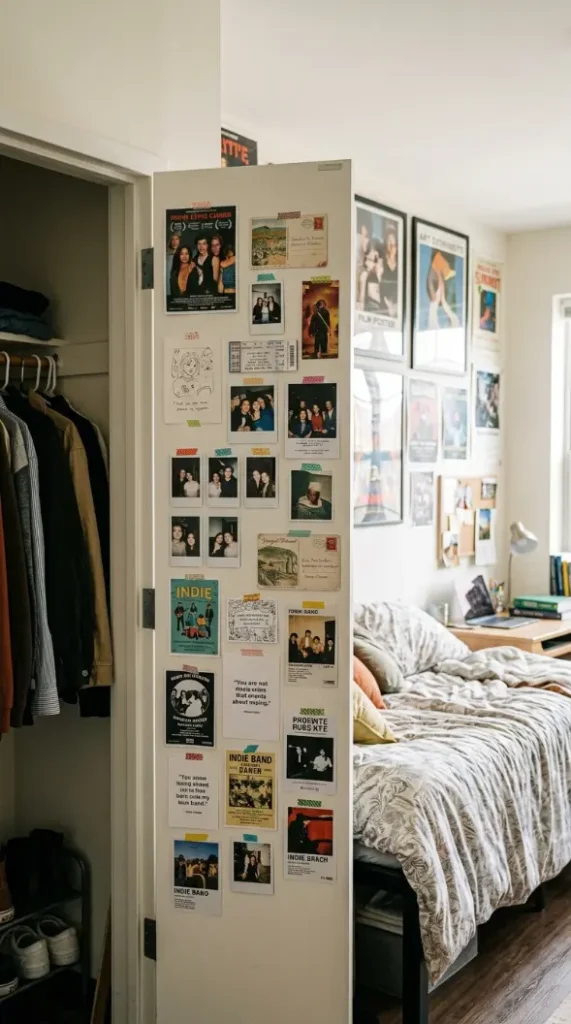 26 Dorm Bed Inspo Maximalist Gallery Wall Twin XL Style 14 14. The Closet Door Interior Gallery Extension — Hidden Wall Continuation