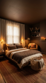 15 Bedroom Aesthetic Earthy Cocooning Cocoa Brown Warm 14 14. Use a Rattan or Wicker Storage Basket for Tactile Warmth