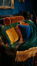 18 Bedroom Aesthetic Dark Moody Maximalist Jewel Tones 15 15. Add Heavily Tasseled and Trimmed Cushions and Throws
